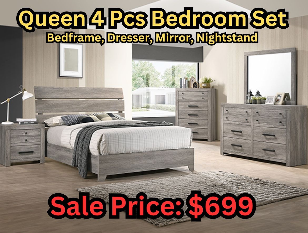 Queen Bed frame Dresser Mirror And Nightstand On Sale