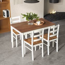 Minor Crack Assembled New Dining Table Set for 4, Dinner Table & Chairs w/Rubber Wood Legs, Kitchen & Dining Room