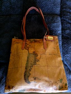 Authentic Alviero Martini Map-Print Leather Tote