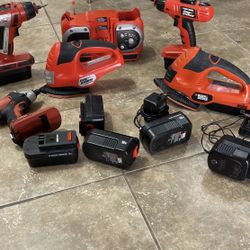 Black & Decker 3 Drills 2 Radio and 2 Sander’s 18V