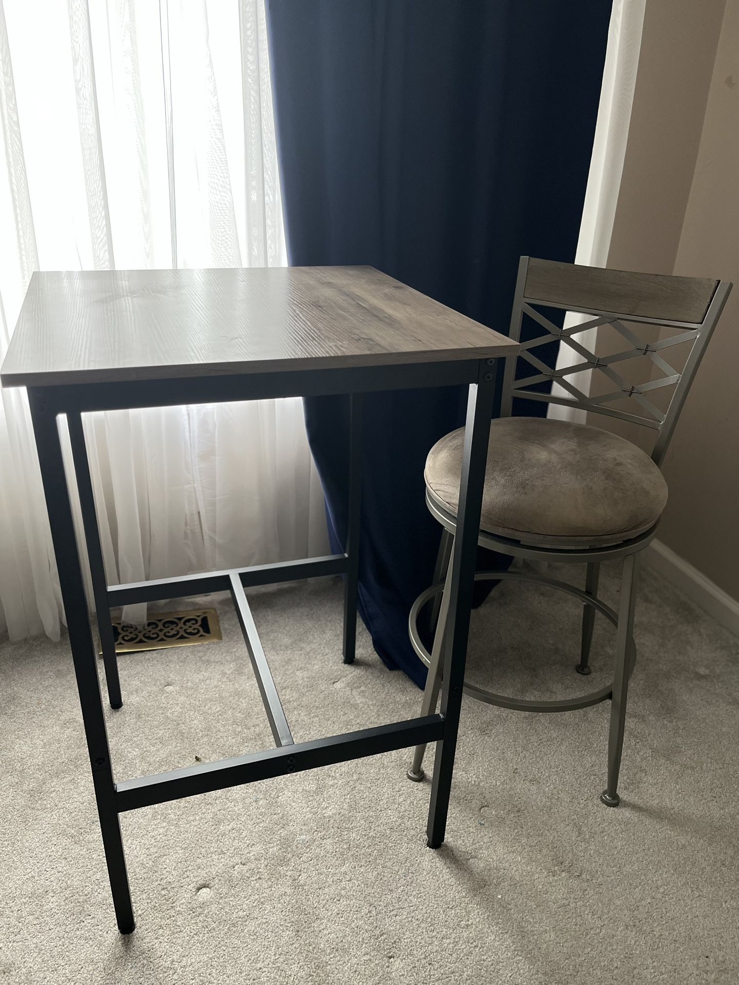 Bar Table, 23.6 x 23.6 x 36” and Hutchinson Swivel Counter Height Stool, Pewter ( $50 - Both )