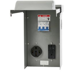 Temporary Power Outlet Panel, 50 amp RV Receptacle & 20 amp GFCI Outlet, Weatherproof Pre-Wired RV Outlet Receptacle with Breaker, for RV Camper Trave