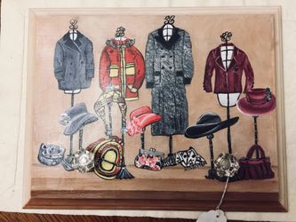 BEAUTIFUL! HAND PAINTED CLOTHES JACKET HAT WALL HANGING RACK 