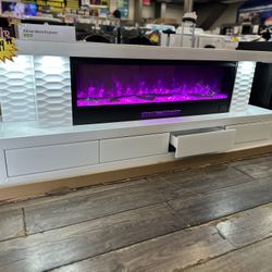 Fully Assembled 71" TV Stand LED Mirrored Fireplace
