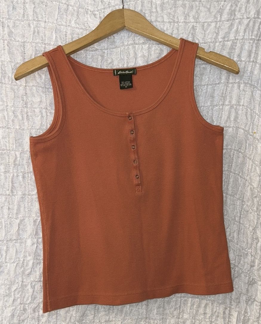 Eddie Bauer: Orange Sleeveless Snap Front Top, Size: Medium