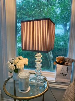 Glam Crystal Table Lamp with Pleated Black Shade