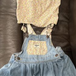 Oshkosh Toddler girl overall dress Size 3t And Top 2t