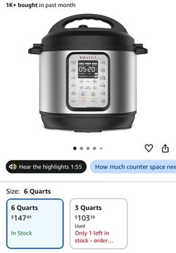 Instant Pot Duo Plus 6 Qt 9-in-1 Electric Pressure Cooker, Stainless Steel Slow cooks, makes rice and yogurt, steams, sautés, warms and sterilizes, wi