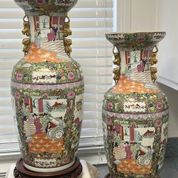Pr 23 Inch Chinese Porcelain Rose Medallion Vases