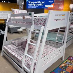 Twin/Full White Bunk bed w. Drawers & Ortho Mattresses Included