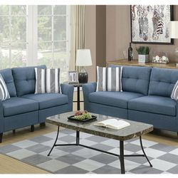 Blue Sofa And Love Seat Set 