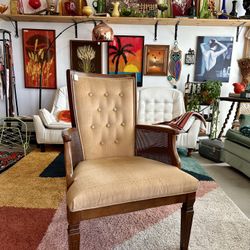 Vintage Cane Side Velvet Armchair