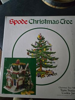 Spode Christmas Tree Village Train Station cookie jar