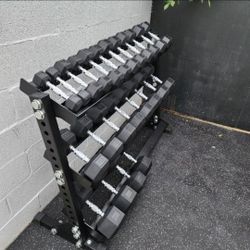 5-50lbs Rubber Hex Dumbells | Heavy-Duty Dumbell Rack Included | Gym Equipment | Fitness | Squat Rack | FREE DELIVERY 🚚 