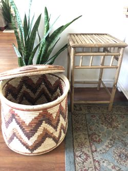 Large woven rattan wicker basket stripe chevron bamboo
