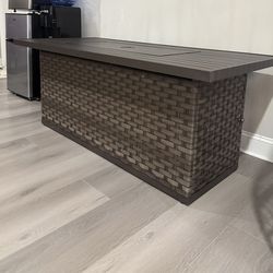 Propane Gas Fire Pit Table, Aluminum Tabletop and PE Rattan Weaved Steel Frame, Water-Proof Oxford Cover, Fire Pit Dark Brown