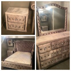 GRAY SILKY SUEDE BEDROOM SET 