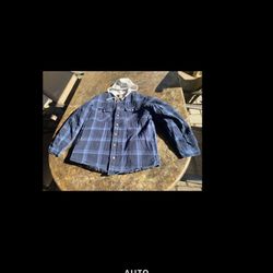 EUC Wrangler Authentics Mens Quilted Lined Flannel Jacket Shacket Hoodie Plaid L