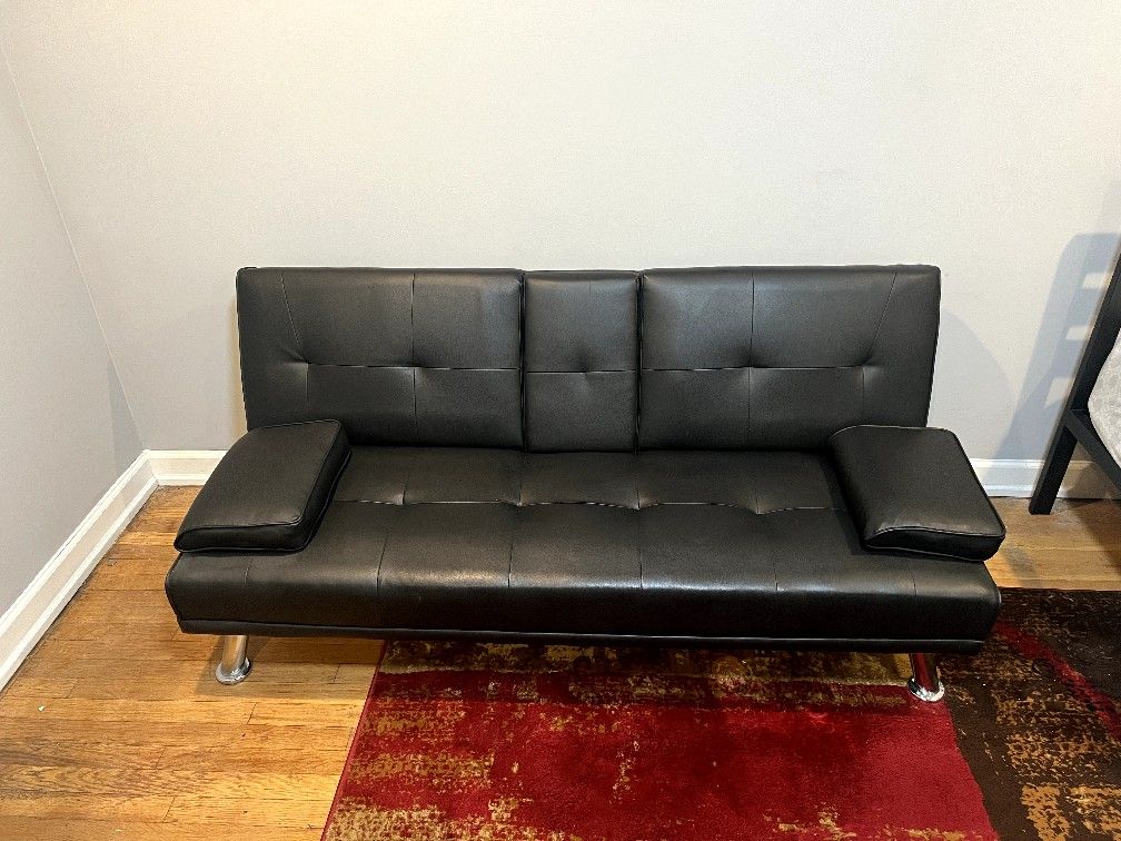 Black Faux Leather Futon Sofa