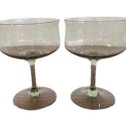 Lenox Green Mist Glass Cup Goblet Dessert Sherbet Set Pair 2 MCM 70s Vintage