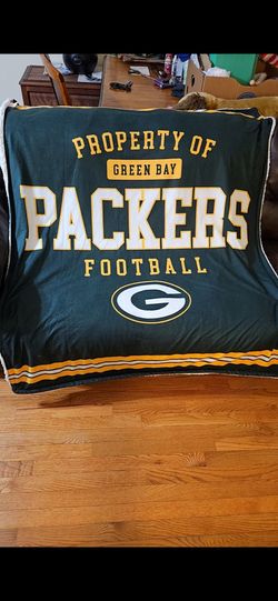 PREOWNED GREEN BAY PACKERS FLEECE THROW BLANKET, FIRM.