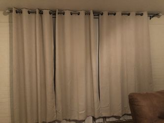 3 curtains + rod+ 3 brackets + two finials