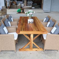 Patio Dining Set With Six Chairs And Pillows Included