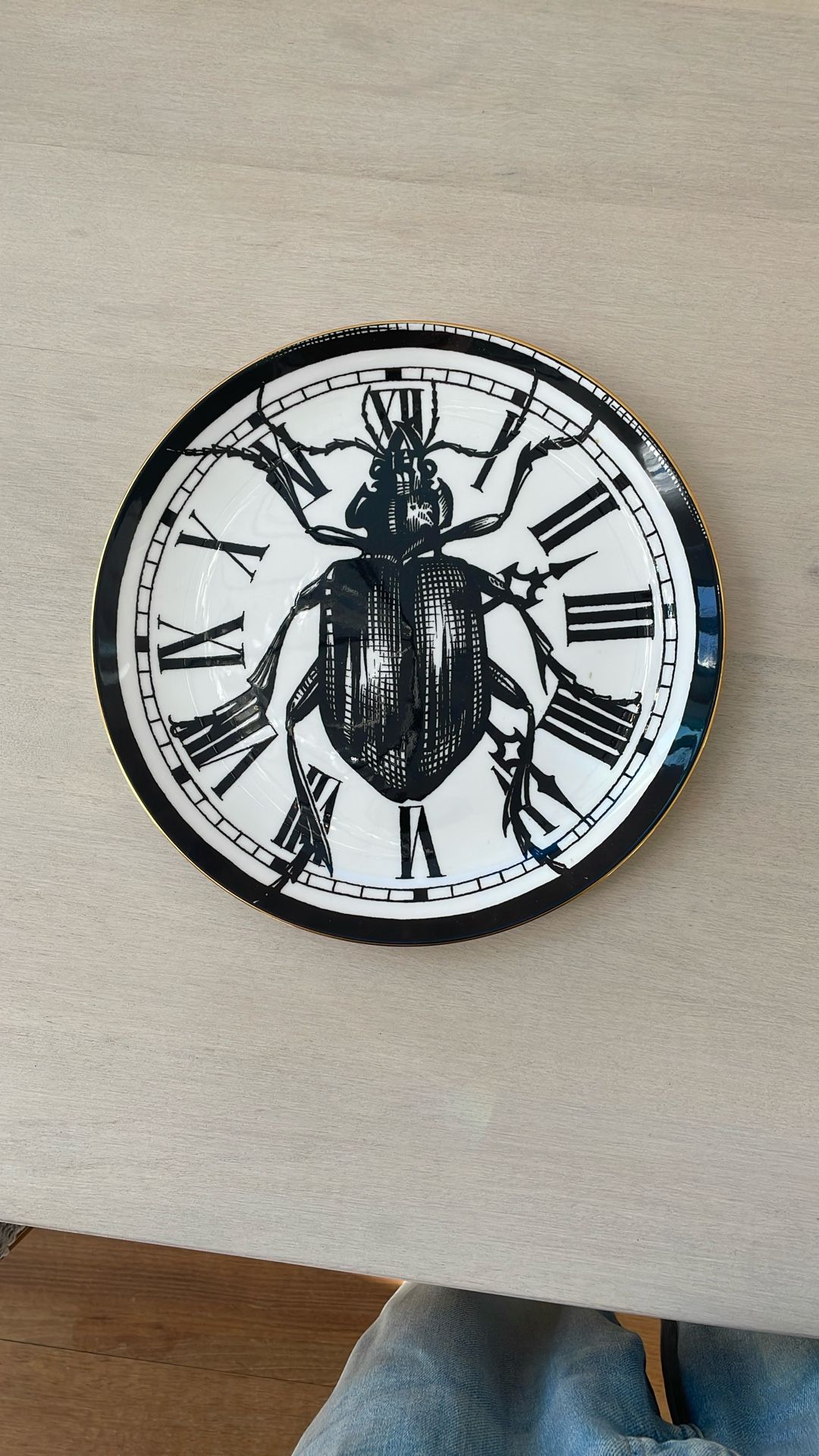 Rory Dobner Fine Bone China Plate – Beetle Clock Design – Discontinued – Made in England