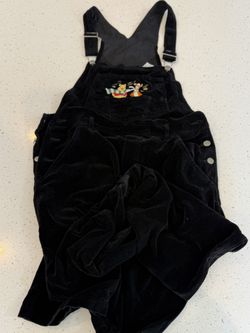 L Disney Winnie The Pooh Bib Overalls Black Velvet Women's Embroidered Y2K Large minor flaw see pictures 