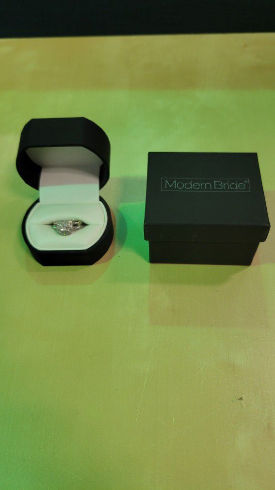 10K White Gold Diamond Engagement AND Wedding Ring 