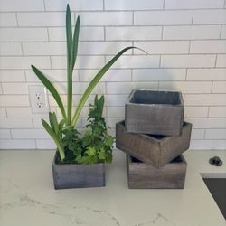 4 Square Rustic Wood Planters