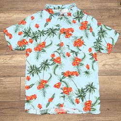 DC Superman Superhero Comics Tropical Hawaiian Design Button Up Shirt Mens L
