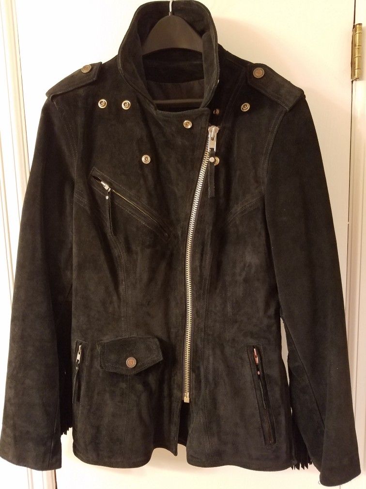 Harley Davidson Womens XS Fringed Black Leather Jacket
