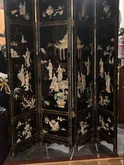Vintage Black Lacquer Chinese Screen