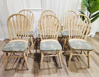 Set of 6 Windsor-Style Wood Dining Chairs