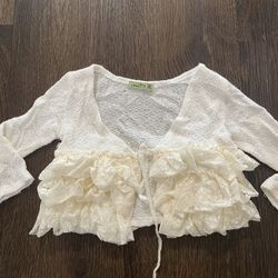 Girls Crème Ivory Ruffle Lace Later Cardigan Sweater Size 2t Little #11