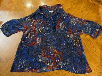 Catherine’s Like New 3x Plus Size Blouse - 26/28W - Blue, Red, White - 3/4 Sleeves
