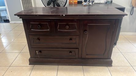 Dark Wood Dresser with Drawers and Cabinet