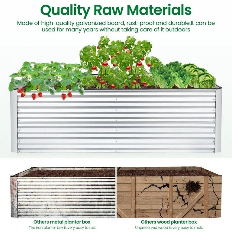SEJOV 8ftx4ftx2ft Galvanized Raised Garden Bed Kits Large Metal Planter Boxes for Outdoor Vegetable Gardening