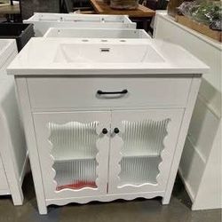 Assembled New Solid Wood Frame 31” Bathroom Vanity w/ Ceramic Sink Freestanding Bathroom Vanity