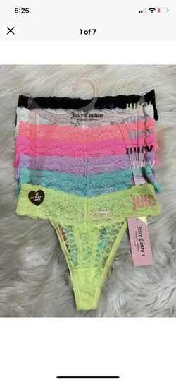 JUICY COUTURE 7 PACK THONGS NO PANTY LINES LOGO WAIST LACE  PANTIES size L