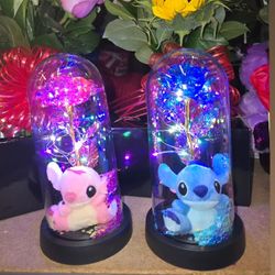Angel And Stitch Dome Flower With Light , Valentine's Day Gift