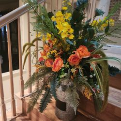 Farmhouse Metal Vase Spring Flower Arrangements