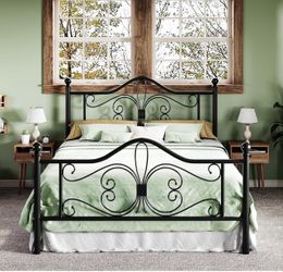Black Metal Bed Frame with Scroll Headboard open box