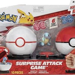 Pokémon Pokémon Game with Squirtle and Jigglypuff - 2 Surprise Balls - 6 Attack Disks - Toys for Kids Fans 