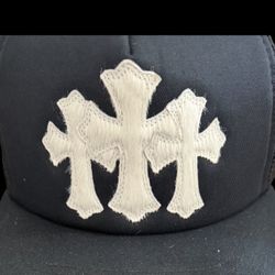 Chrome Hearts Black White Calf Hair Triple Cemetery Cross Patches Trucker Hat