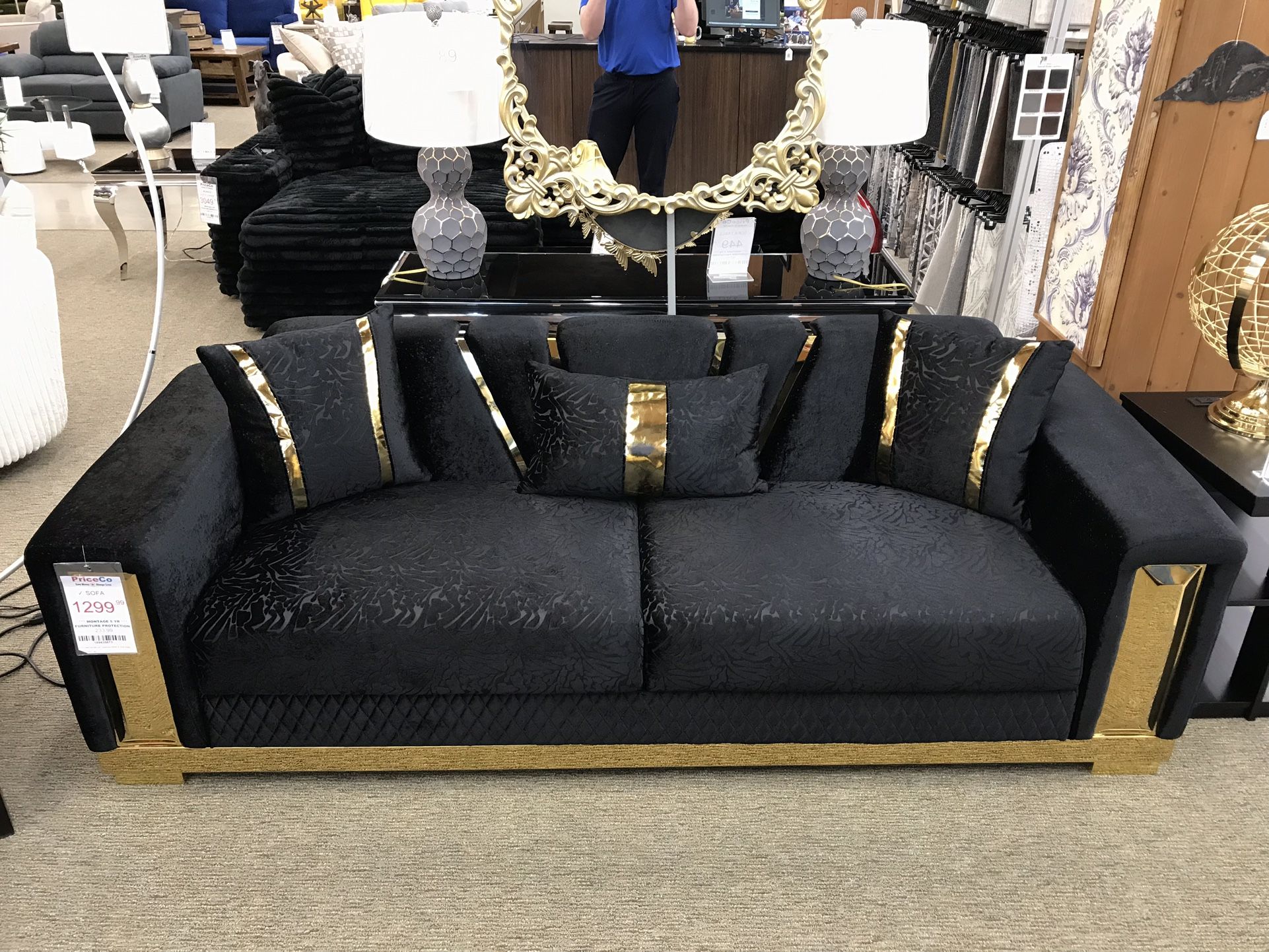 Black Velvet Sofa With Gold Trim