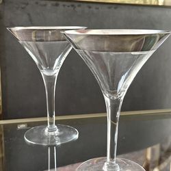 Dorothy Thorpe Vintage Martini Glasses - Silver Band
