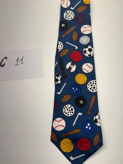 Vintage Save the Children Fun Sports Novelty Necktie Blue Baseball Soccer C-11