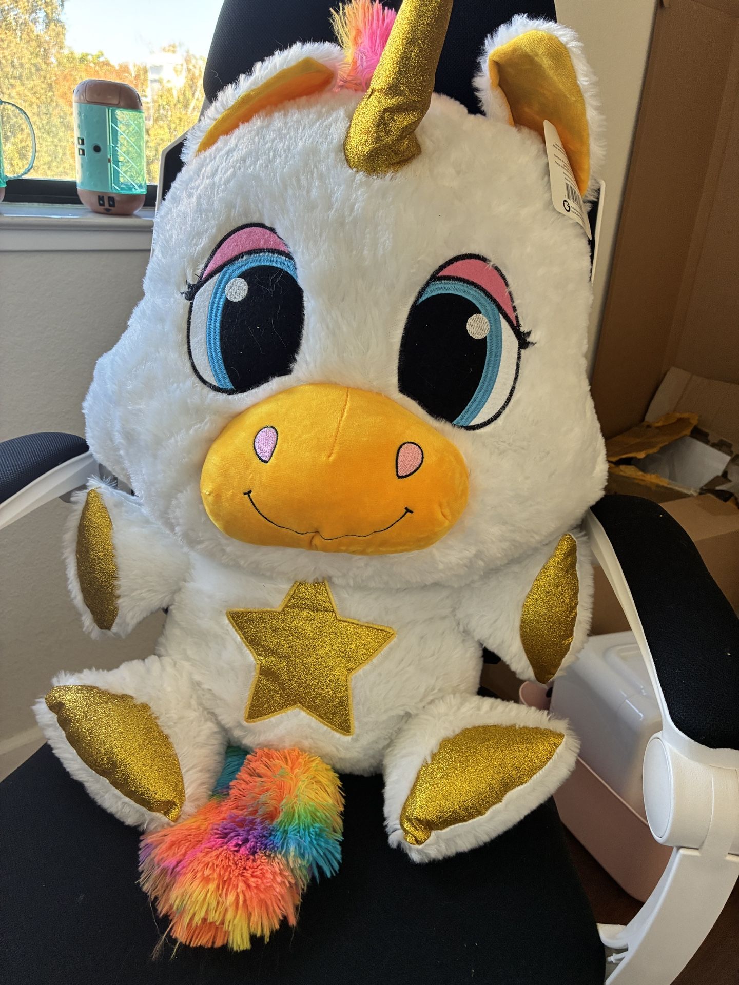 Goffa Jumbo Unicorn Plush 39” White Gold Horn Rainbow Tail Star Belly NWT Retired